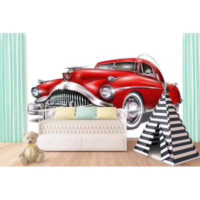 DIMEX ART Самозалепваща се флизелинова фототапета червена ретро кола 375 x 250 см