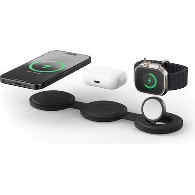 Satechi OntheGo 3-in-1 MagSafe Qi2 Foldable Pad - преносима тройна поставка (пад) за безжично зареждане за iPhone с MagSafe, Apple Watch, AirPods и Qi съвместими мобилни устройств