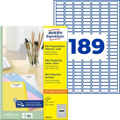Avery Zweckform Organizační mini etikety 4x10 mm, 25 listů, bílé - L7658-25