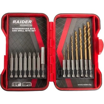 Raider Power Tools Комплект накрайници и свредла 1/4" 15 бр. raider 157795