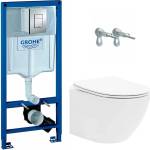 GROHE Комплект за окачена тоалетна чиния Rea Carlo, капак с плавно затваряне, вградено казанче Grohe Rapid SL и хромиран бутон за активиране Grohe Skate Cosmopolitan (5902557337965+38772001)