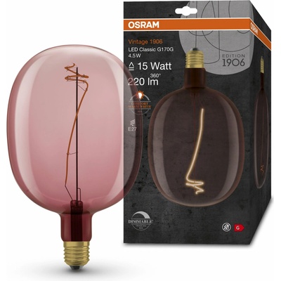 Osram ružová balónová LED stmievateľná žiarovka E27 4,5 W VINTAGE, teplá biela 4058075761896