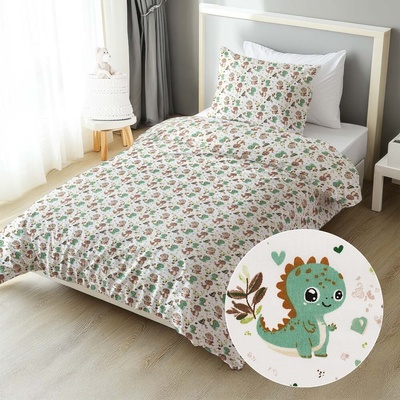 Biante bavlna obliečky Sandra SA-657 Zeleno-hnedé dinosaury na bielom 140x220 70x90