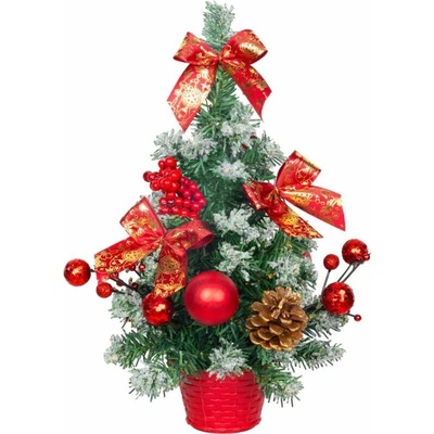 Stromček MagicHome Vianoce, ozdobený, zasnežený, červený, 30 cm