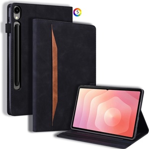 Samsung Galaxy Tab S11 Ultra - Кожен калъф с Джоб за карти, Джоб за писалка, Стойка и Протектор (Черен, Червен, Кафяв, Син, Зелен)