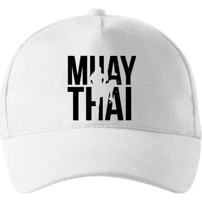 Nápis Muay Thai so zahnutým šiltom a látkovou sponou Biela