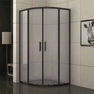 Inter Ceramic Полукръгла душ кабина Inter Ceramic с плъзгащи се врати 80x80 см матово черно - опушен прозрачен (285B/80NEW EASY ASSEMBLE)