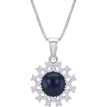 Eppi Romantický strieborný náhrdelník s čiernou perlou a zirkónmi Nena P38072