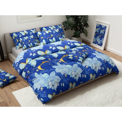 Textilomanie bavlna obliečky BLUE BUTTERFLY tmavo modré 2x70x90 200x220