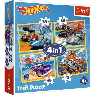 Trefl Trefl: Пъзел с превозни средства Hot Wheels - 4 в 1 (34627)