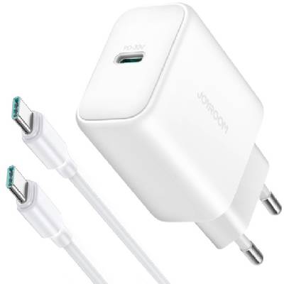 JR-TCF24 комплект за бързо зареждане с адаптер с USB-C порт и USB-C към USB-C кабел - 30W - 1 m - бял (82451)