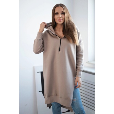 Fashionweek Zateplená dlha mikina s kapucňou MAXI K9301 Mocca