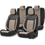  Комплект Луксозна Тапицерия OTOM текстил с еко кожа COMFORT LINE Design - Бежово-Черна с бежов шев, за Предни и Задни Се