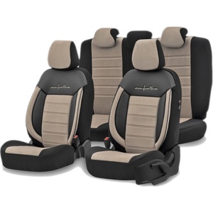  Комплект Луксозна Тапицерия OTOM текстил с еко кожа COMFORT LINE Design - Бежово-Черна с бежов шев, за Предни и Задни Се