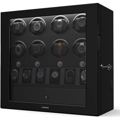 Klarstein Навивател за часовници ChronoVault, 8+6 часовника, веган, висок гланц, 4 режима, двигател Mabuchi, LED, гнездо (WW4-ChronoVault8+6Bl) (WW4-ChronoVault8+6Bl)