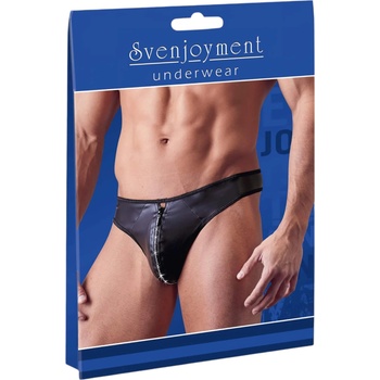 Svenjoyment Светещ мъжки танга с цип и камъчета в черно - 2xl