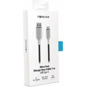 Forever Усилен кабел Forever USB-C 5A 1м. черен