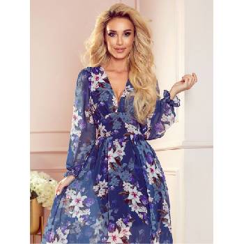 Numoco Шифонена рокля с деколте - тъмносиня с цветя Numoco FRANCES numoco | Sin | ЖЕНИ | S