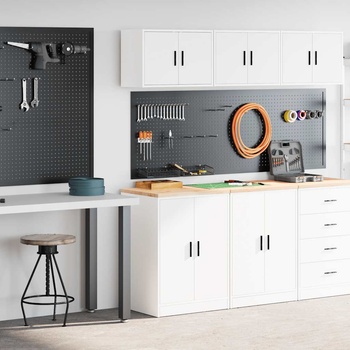 vidaXL гаражни шкафове, 2 бр, бели, инженерно дърво (3328305)