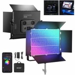 NEEWER 150W RGB LED panel video light set with barn doors, 1800 LED, 42500Lux at 0.5m, 2500-10000K, CRI96+/TLCI97+, 0.0%-100% dimming, APP/2.4G/Panel/DMX control for professional studio lighting, AP150C - 10