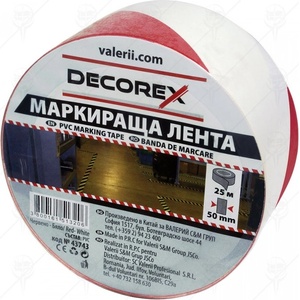 DECOREX ЛЕНТА МАРКИРАЩА САМОЗАЛ. decorex ЗА ПОД И СТЕНИ 50ммх25м ЧЕРВЕНО БЯЛА (43743)