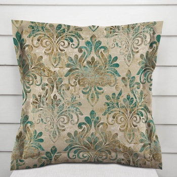 Biante Zamatová s lemom Tamara TMR-049 Hnedo-zelený zámocký vzor na svetlo hnedom 40 x 40 cm