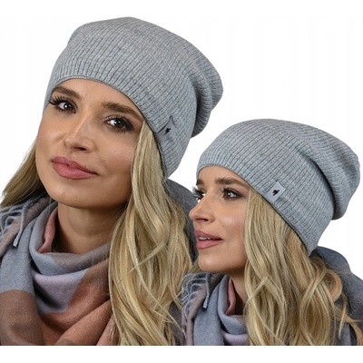 Fashionweek dámská žebrovaná čepice na fleecu šmoulinka beani ZIZI-04 Šedá