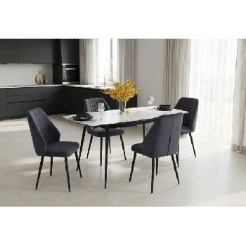 ЕВРОМАР Разтегателна трапезна маса yense бял мрамор / черна