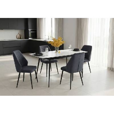 ЕВРОМАР Разтегателна трапезна маса yense бял мрамор / черна