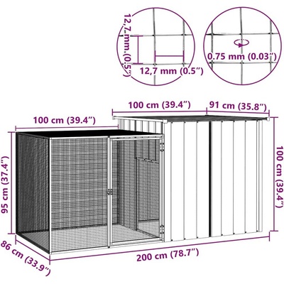 vidaXL kurník 200 x 91 x 100 cm pozinkovaná ocel