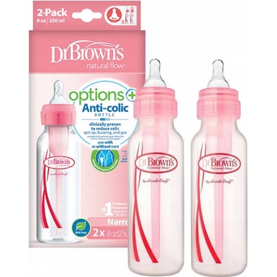Dr. Brown's Options+ Antikoliková fľaša štandardná 0+ ružová 250 ml 2 ks