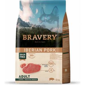 Bravery Iberian Pork Medium & Large Breeds Adult Dog - за израснали кучета от средни и едри породи с иберийско свинско 4 kg