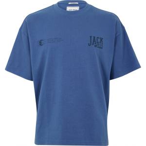 Jack Wills Тениска Jack Wills Mens JW Stacked Logo Regular Fit T-Shirt - Vintage Indigo