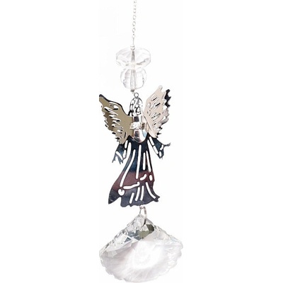Nefertitis Anděl a vějíř Feng Shui závěs do okna z kovu a křišťálu NF24204 - cca 35 cm