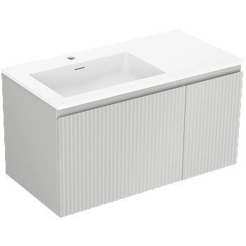 Mexen Rivel баня шкаф 90 см с мивка Otis лява, 1S, 1D, гравиран, сив мат/бял мат - 91A23-09047-3-BBFF62-W18L01 (91A23-09047-3-BBFF62-W18L01)