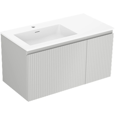 Mexen Rivel баня шкаф 90 см с мивка Otis лява, 1S, 1D, гравиран, сив мат/бял мат - 91A23-09047-3-BBFF62-W18L01 (91A23-09047-3-BBFF62-W18L01)