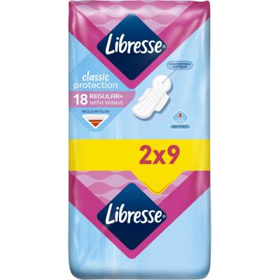 Libresse , дамски превръзки Classic Protection Regular+ With Wings, 18 бр. (2x9)