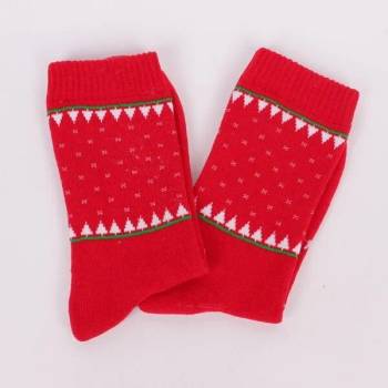 Image 1 of Дамски термо чорапи в червен цвят с борчета и снежинки