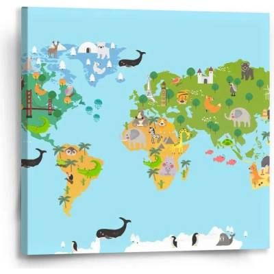 Sablio Obraz Zvířecí mapa světa - 50x50 cm