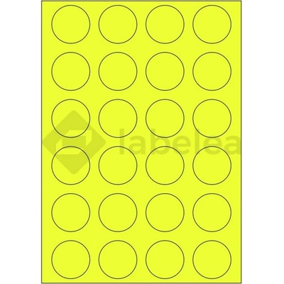 Labelea Samolepiace etikety kruh 40x40 mm signálne farebné papierové, na hárku A4, pre laserovú tlač, Farba etikiet Signálna žltá, Počet hárkov v balení 100 EPY999040SY024S