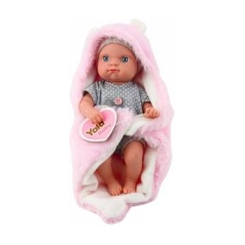 LEAN Toys Babypuppe im grauen Pyjama mit rosa Hasendecke, 23 cm