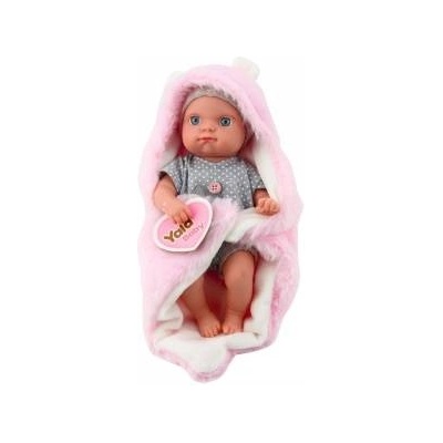 LEAN Toys Babypuppe im grauen Pyjama mit rosa Hasendecke, 23 cm