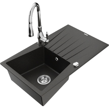 Mexen Cesar гранитна мивка с една камера с отцедник и кухненски смесител Savita, черен/златен металик - 6514-75-672601-00 (6514-75-672601-00)
