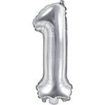 Party Deco Фолиев Балон Цифра, Сребърно - 35см - 1 (fb10m-1-018)