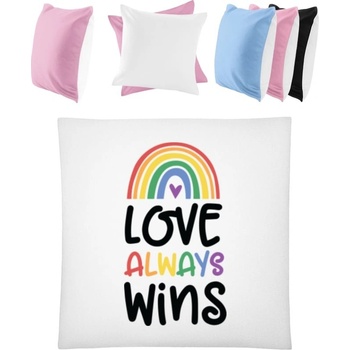 Darčeky PrintEQ Dúhový Vankúš Nápis Love Always Wins Biela Anitcká Ružová 40x40