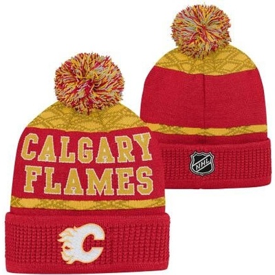 Outerstuff Dětská zimní čepice Calgary Flames NHL Puck Pattern Cuffed Pom