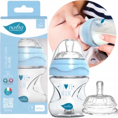 Nuvita lahvička Glass/Blue 140ml