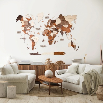 Enjoy the Wood 3D nástěnná dřevěná mapa World Map Multicolor Prime 3XL