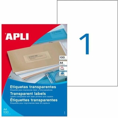 Etikety polyesterové priehľadné 210x297mm Agipa A4 laser 100 hárkov