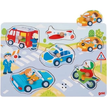Image 1 of Goki Дървен пъзел със звук Goki - Превозни средства (57399)